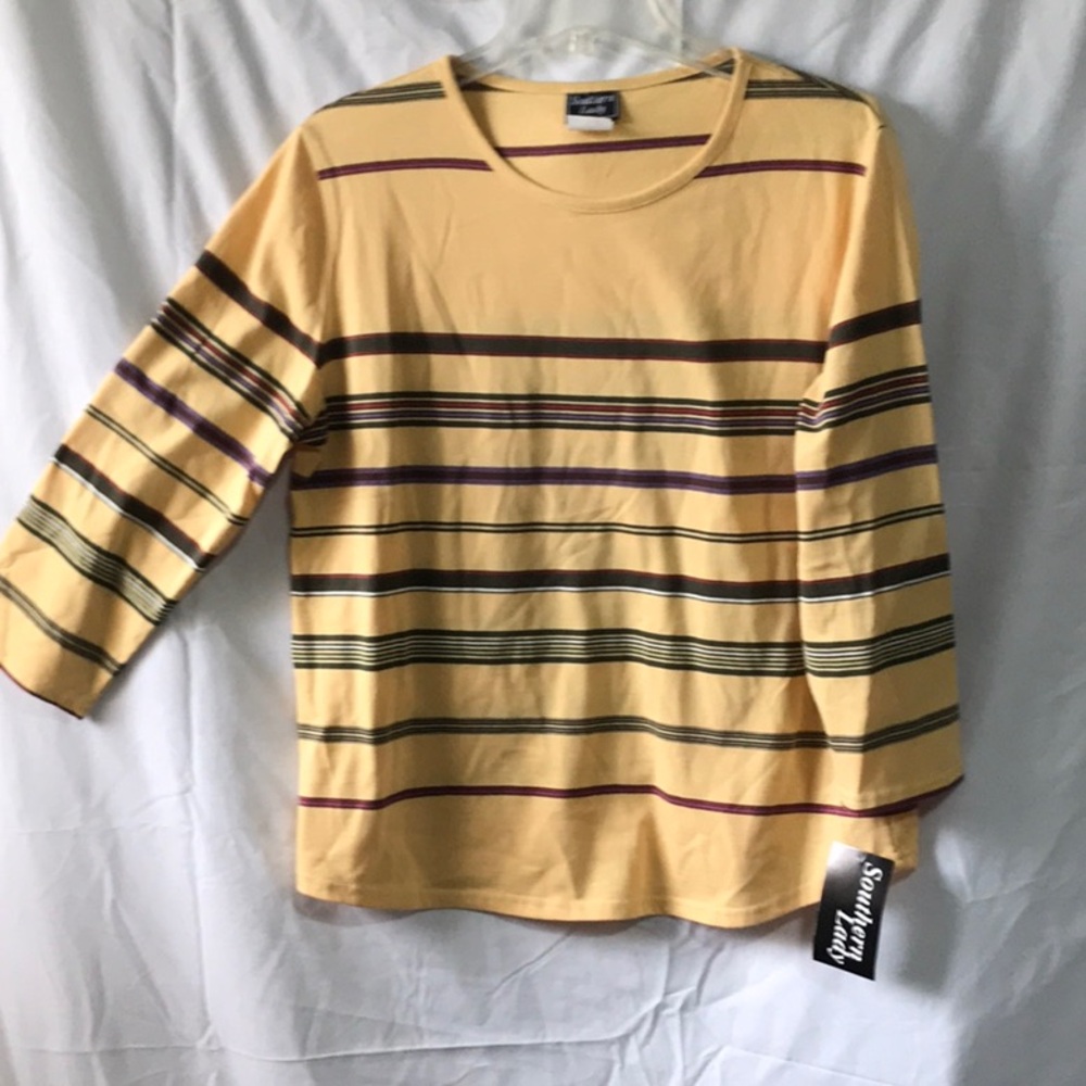 Southern Lady Yellow Striped 3/4 Sleeve Tee